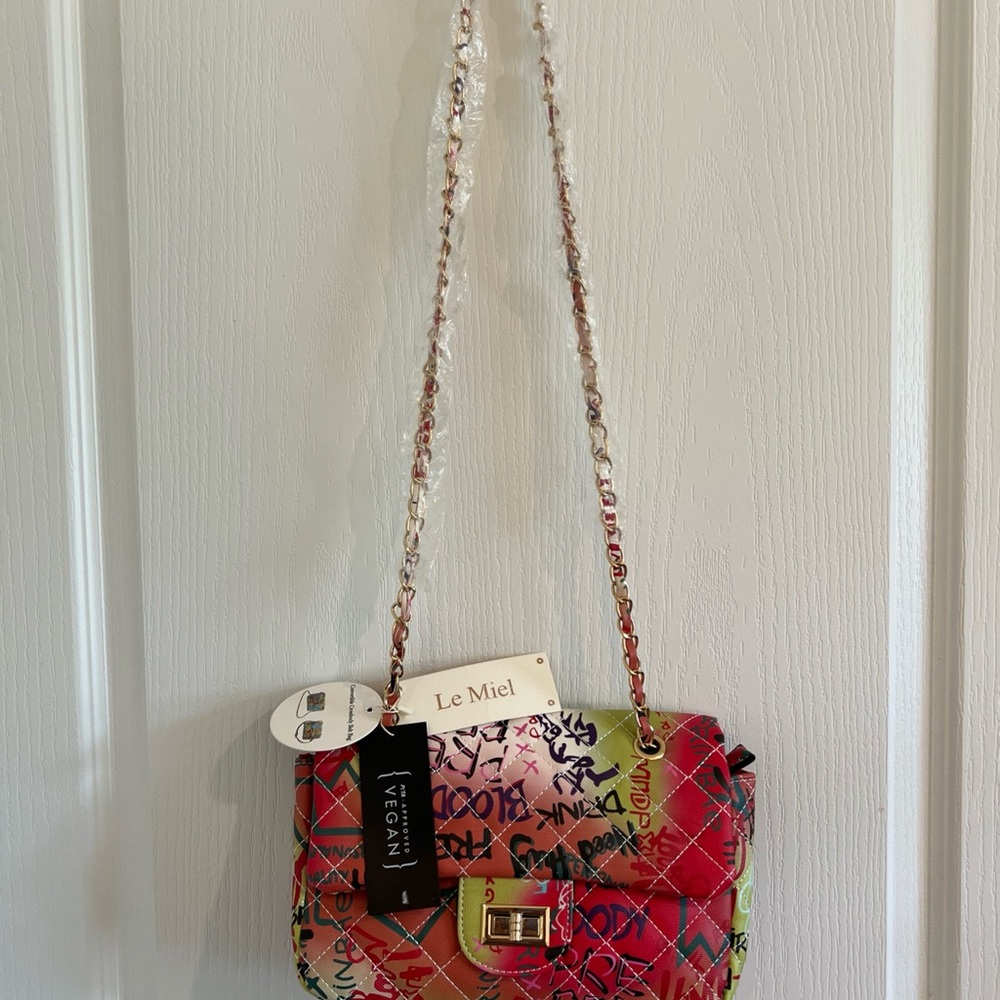 Le Miel Vibrant Red Graffiti Crossbody Bag